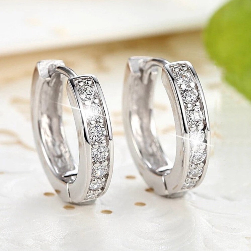 Silver Mini Diamond Huggie Hoop Earrings